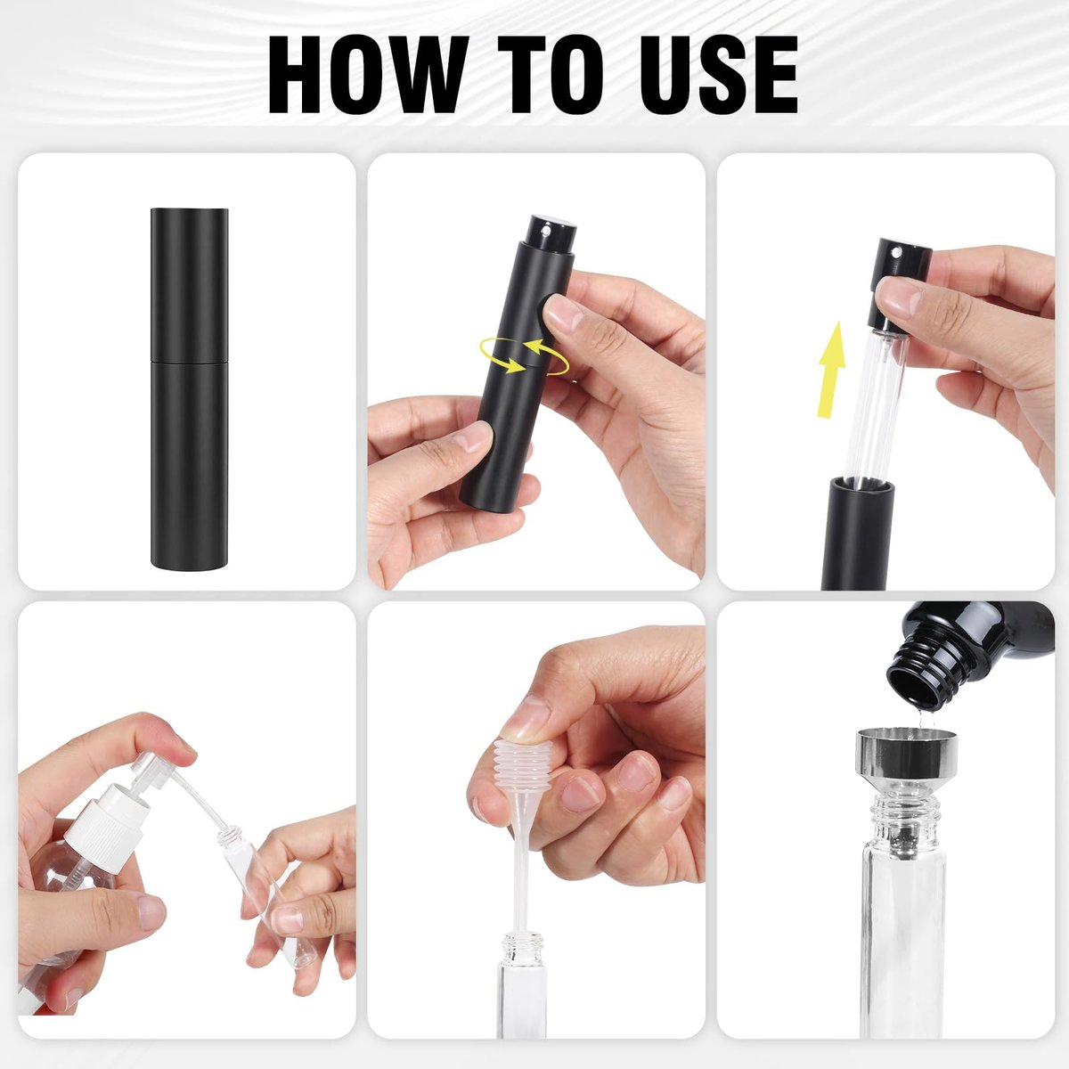 Sonfon 10ml Refillable Travel Perfume Spray Bottle - Portable Cologne Atomizer with 3 Transfer Tools, Leak-Proof - Travel Essentials for Men & Women, Matte Black - görsel 11