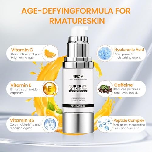 Vitamin C Serum with Hyaluronic Acid, Vitamin E, Tri-Peptide & B5 - Dark Spot Remover, Anti-Aging, Firming, Brightening & Lifting for Mature Skin, 1 fl oz Avelisse