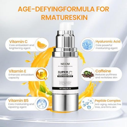 Vitamin C Serum with Hyaluronic Acid, Vitamin E, Tri-Peptide & B5 - Dark Spot Remover, Anti-Aging, Firming, Brightening & Lifting for Mature Skin, 1 fl oz Avelisse
