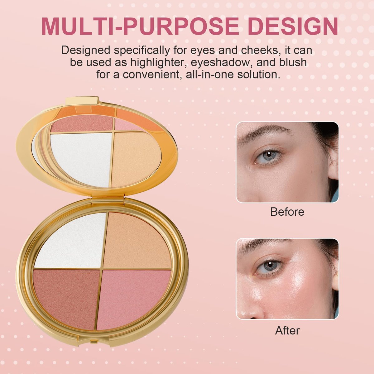 Pureasy Travel Makeup Palette All-in-One: Customizable Quad with Highlighter, Blush & Neutral Eye Shades - görsel 9