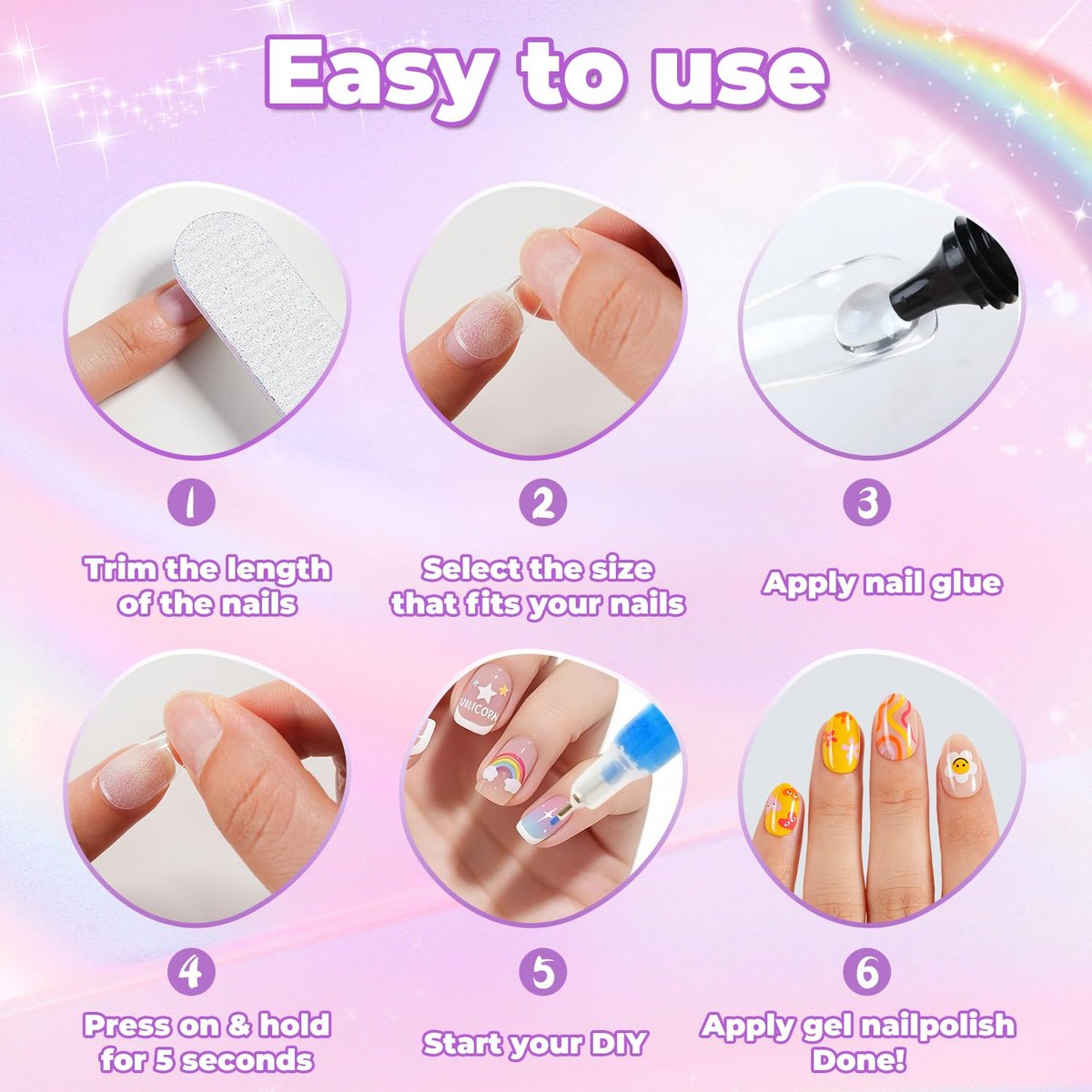 Vagrom Extra Short Almond Kid Nail Tips - 504Pcs Soft Gel Press on Nails for Girls, Clear Full Cover Fake Nails for Kids DIY Extension (12 Sizes) - görsel 9