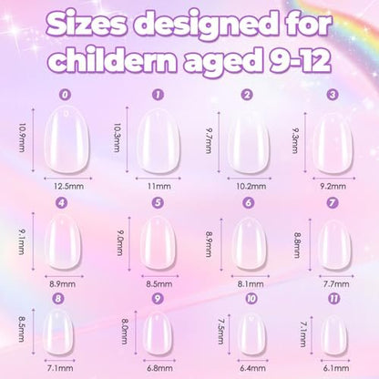 Vagrom Extra Short Almond Kid Nail Tips - 504Pcs Soft Gel Press on Nails for Girls, Clear Full Cover Fake Nails for Kids DIY Extension (12 Sizes)
