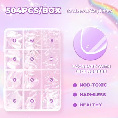 Vagrom Extra Short Almond Kid Nail Tips - 504Pcs Soft Gel Press on Nails for Girls, Clear Full Cover Fake Nails for Kids DIY Extension (12 Sizes)