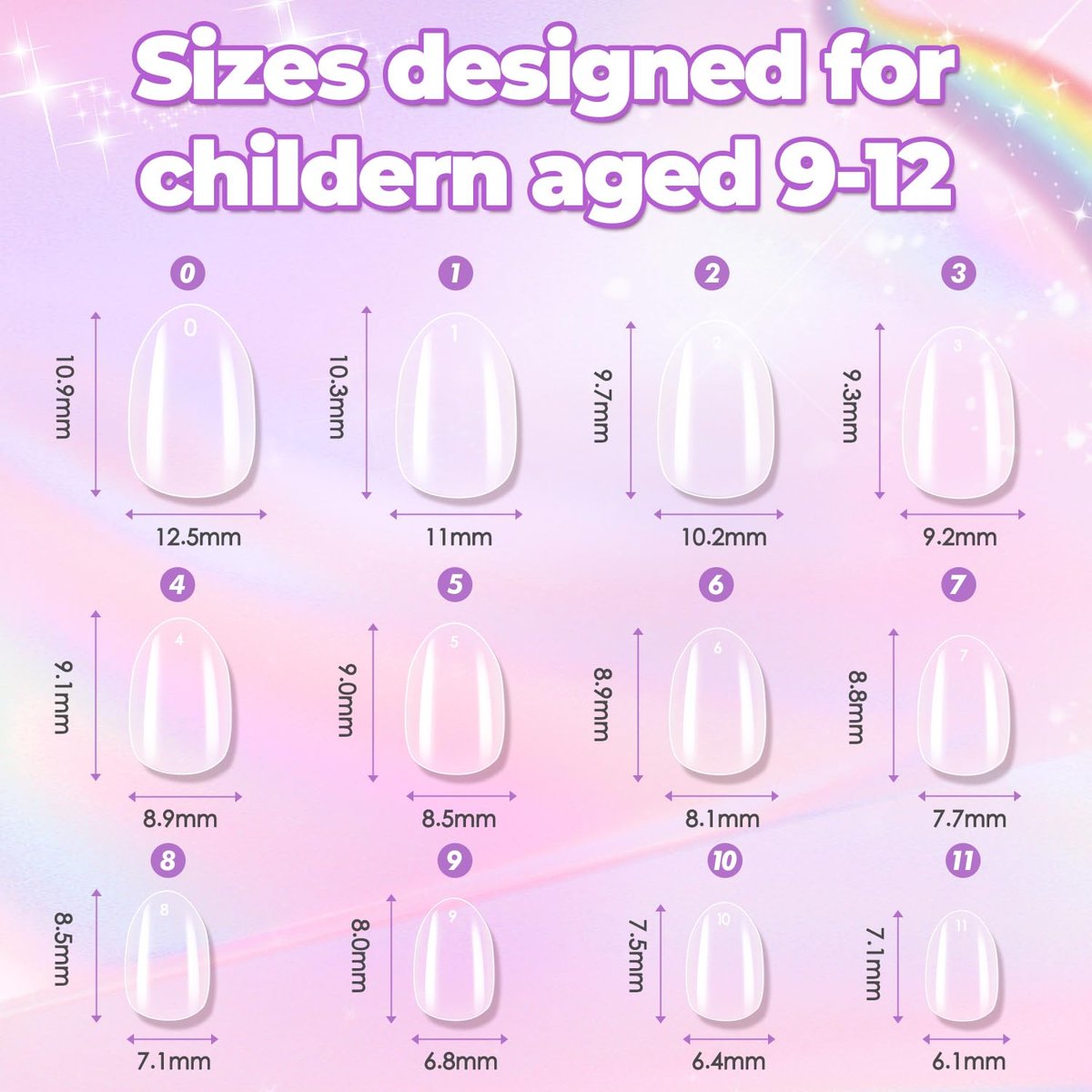 Vagrom Extra Short Almond Kid Nail Tips - 504Pcs Soft Gel Press on Nails for Girls, Clear Full Cover Fake Nails for Kids DIY Extension (12 Sizes) - görsel 7