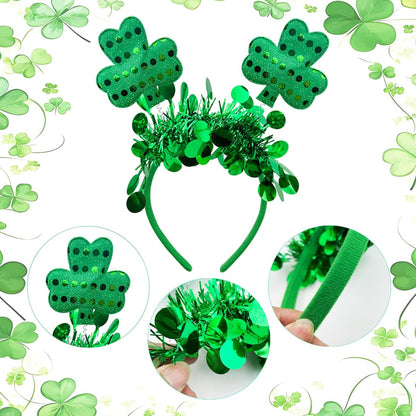 6 Pack St. Patrick's Day Headbands - Green Shamrock Clover Hairbands for Party Favors