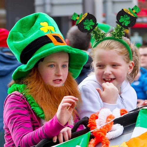 6 Pack St. Patrick's Day Headbands - Green Shamrock Clover Hairbands for Party Favors - görsel 12
