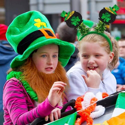 6 Pack St. Patrick's Day Headbands - Green Shamrock Clover Hairbands for Party Favors