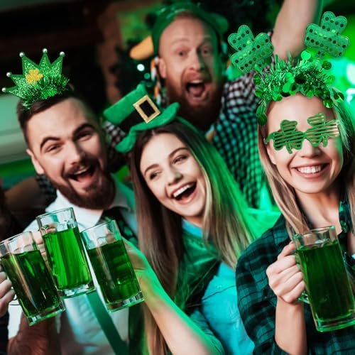 6 Pack St. Patrick's Day Headbands - Green Shamrock Clover Hairbands for Party Favors - görsel 14