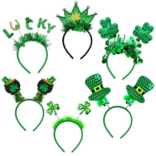 6 Pack St. Patrick's Day Headbands - Green Shamrock Clover Hairbands for Party Favors - görsel 2