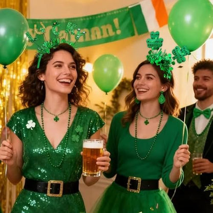 6 Pack St. Patrick's Day Headbands - Green Shamrock Clover Hairbands for Party Favors