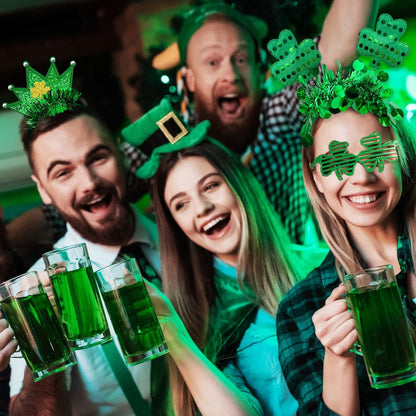 6 Pack St. Patrick's Day Headbands - Green Shamrock Clover Hairbands for Party Favors
