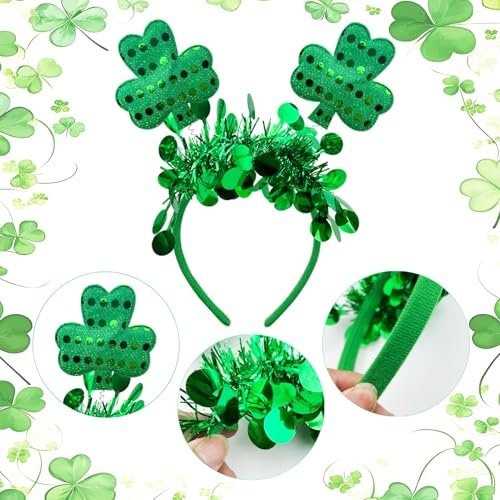6 Pack St. Patrick's Day Headbands - Green Shamrock Clover Hairbands for Party Favors - görsel 10