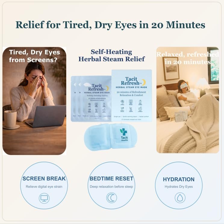 Tacit Refresh Herbal Steam Eye Mask – Heated Eye Mask for Dry Eyes & Eye Fatigue Relief, Warm Compress for Relaxation, Natural Botanical Aroma, 10 Count - görsel 2