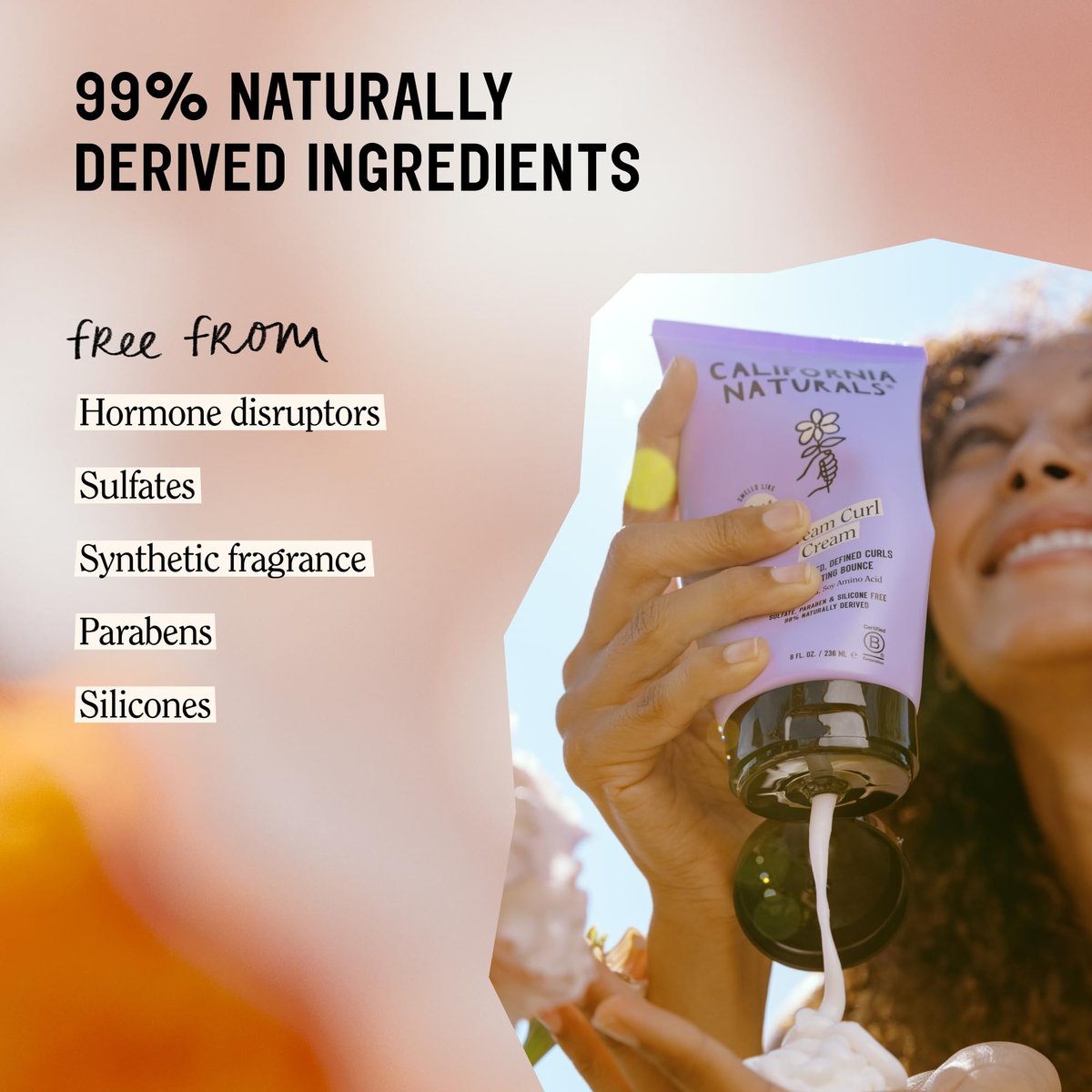 California Naturals Dream Curl Defining Cream for Wavy, Curly & Coily Hair - Anti-Frizz Curl Cream with Shea Butter & Castor Oil - Sulfate & Paraben Free, Natural, Vegan - Rose Garden, 8 oz - görsel 6