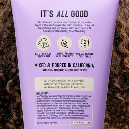 California Naturals Dream Curl Defining Cream for Wavy, Curly & Coily Hair - Anti-Frizz Curl Cream with Shea Butter & Castor Oil - Sulfate & Paraben Free, Natural, Vegan - Rose Garden, 8 oz