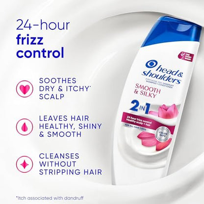 Head & Shoulders Smooth & Silky 2 in 1 Dandruff Shampoo and Conditioner, Frizz Control, Fresh Floral Scent, Color Safe, 28.2 oz