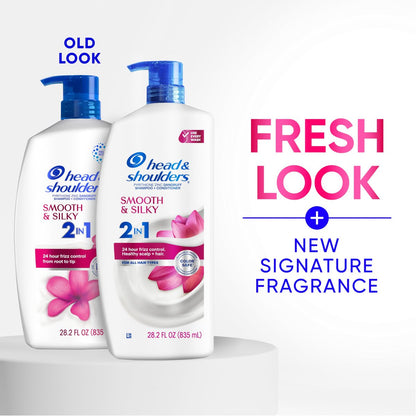 Head & Shoulders Smooth & Silky 2 in 1 Dandruff Shampoo and Conditioner, Frizz Control, Fresh Floral Scent, Color Safe, 28.2 oz
