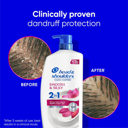 Head & Shoulders Smooth & Silky 2 in 1 Dandruff Shampoo and Conditioner, Frizz Control, Fresh Floral Scent, Color Safe, 28.2 oz