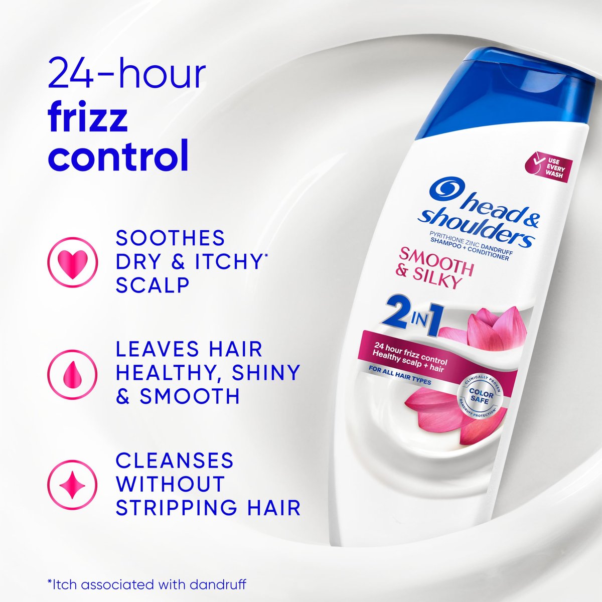 Head & Shoulders Smooth & Silky 2 in 1 Dandruff Shampoo and Conditioner, Frizz Control, Fresh Floral Scent, Color Safe, 28.2 oz - görsel 5
