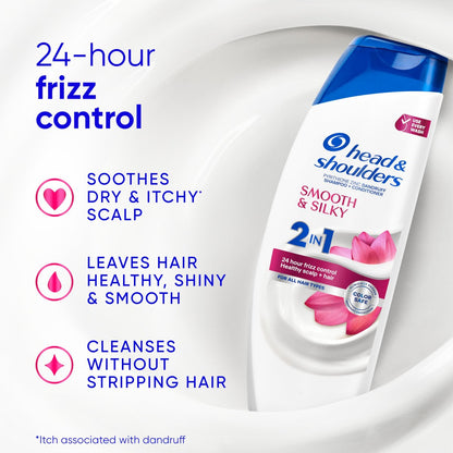 Head & Shoulders Smooth & Silky 2 in 1 Dandruff Shampoo and Conditioner, Frizz Control, Fresh Floral Scent, Color Safe, 28.2 oz
