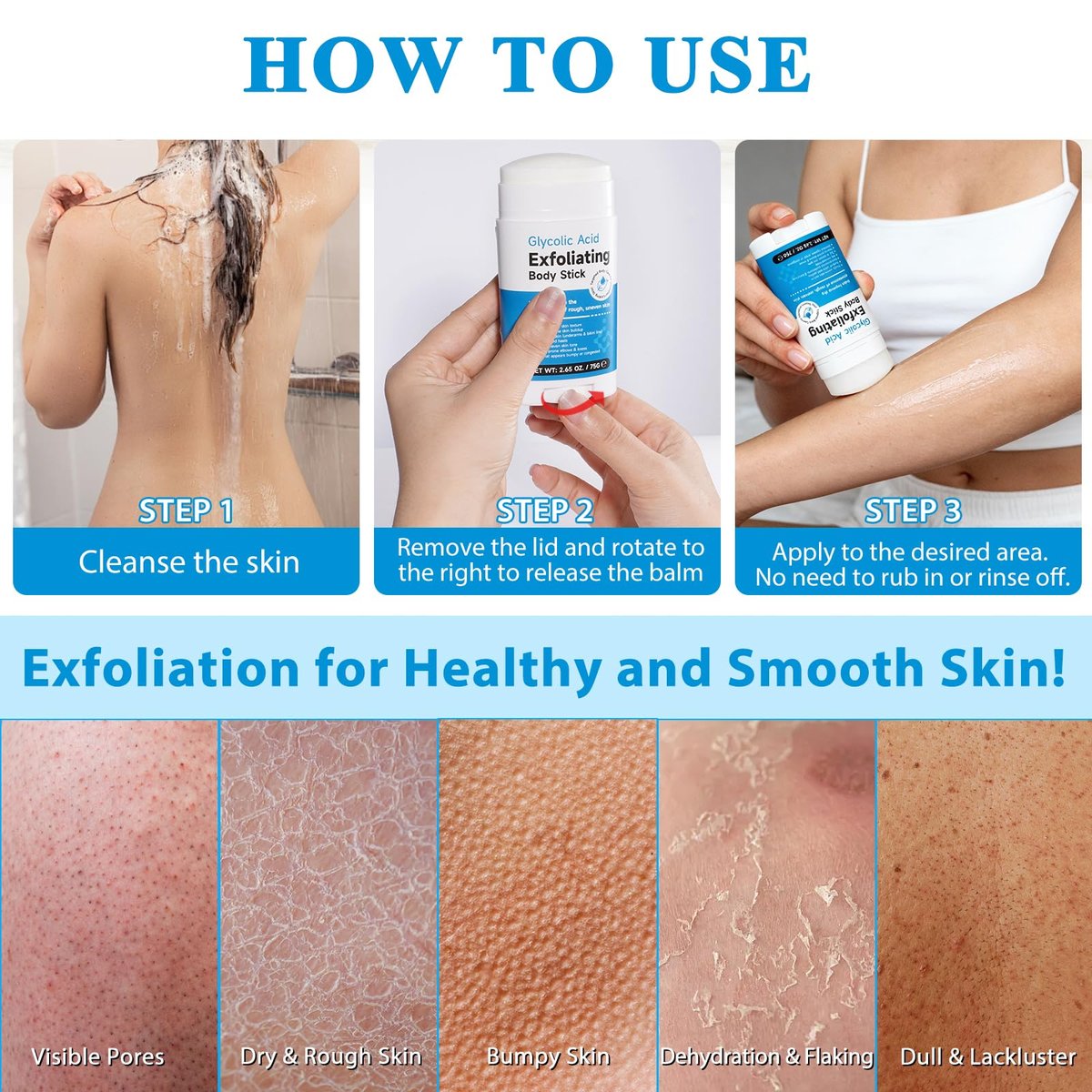 TEEROVA Exfoliating Body Stick with Glycolic Acid - Solid Non-Stick Formula for Smooth, Soft, Nourished Skin - görsel 15