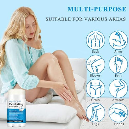 TEEROVA Exfoliating Body Stick with Glycolic Acid - Solid Non-Stick Formula for Smooth, Soft, Nourished Skin