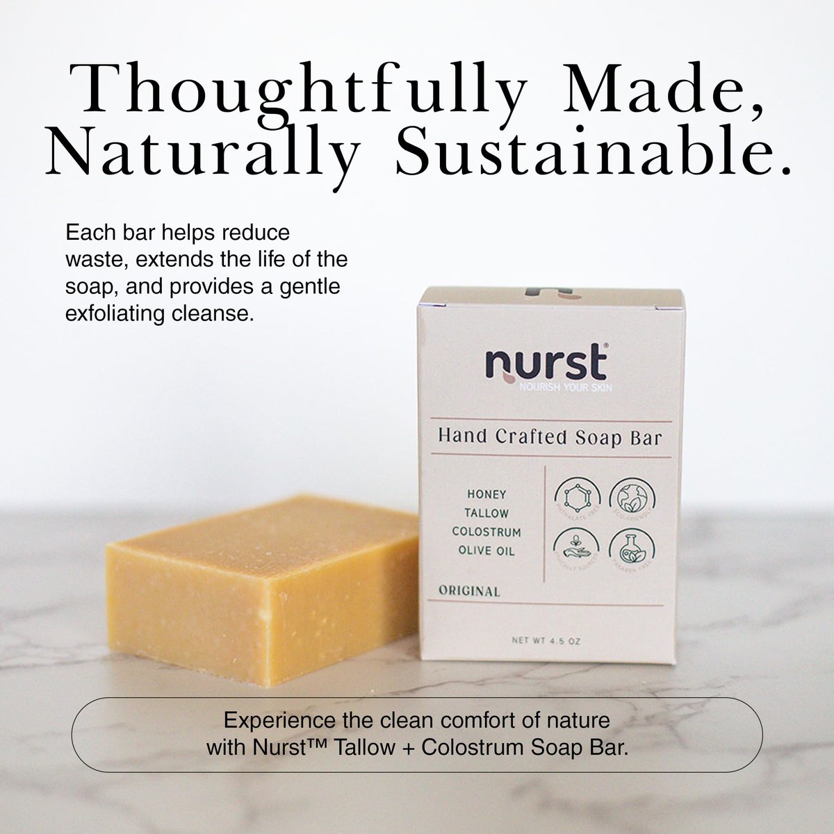 Nurst Tallow Colostrum Soap Bar - Handmade Grass-Fed Tallow & Honey Soap for Face, Body & Hands - Simple, Natural Ingredients for All Skin Types - 4.5 oz - görsel 5