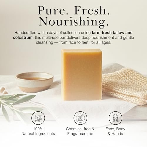 Nurst Tallow Colostrum Soap Bar - Handmade Grass-Fed Tallow & Honey Soap for Face, Body & Hands - Simple, Natural Ingredients for All Skin Types - 4.5 oz - görsel 10