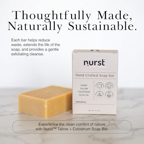 Nurst Tallow Colostrum Soap Bar - Handmade Grass-Fed Tallow & Honey Soap for Face, Body & Hands - Simple, Natural Ingredients for All Skin Types - 4.5 oz - görsel 6
