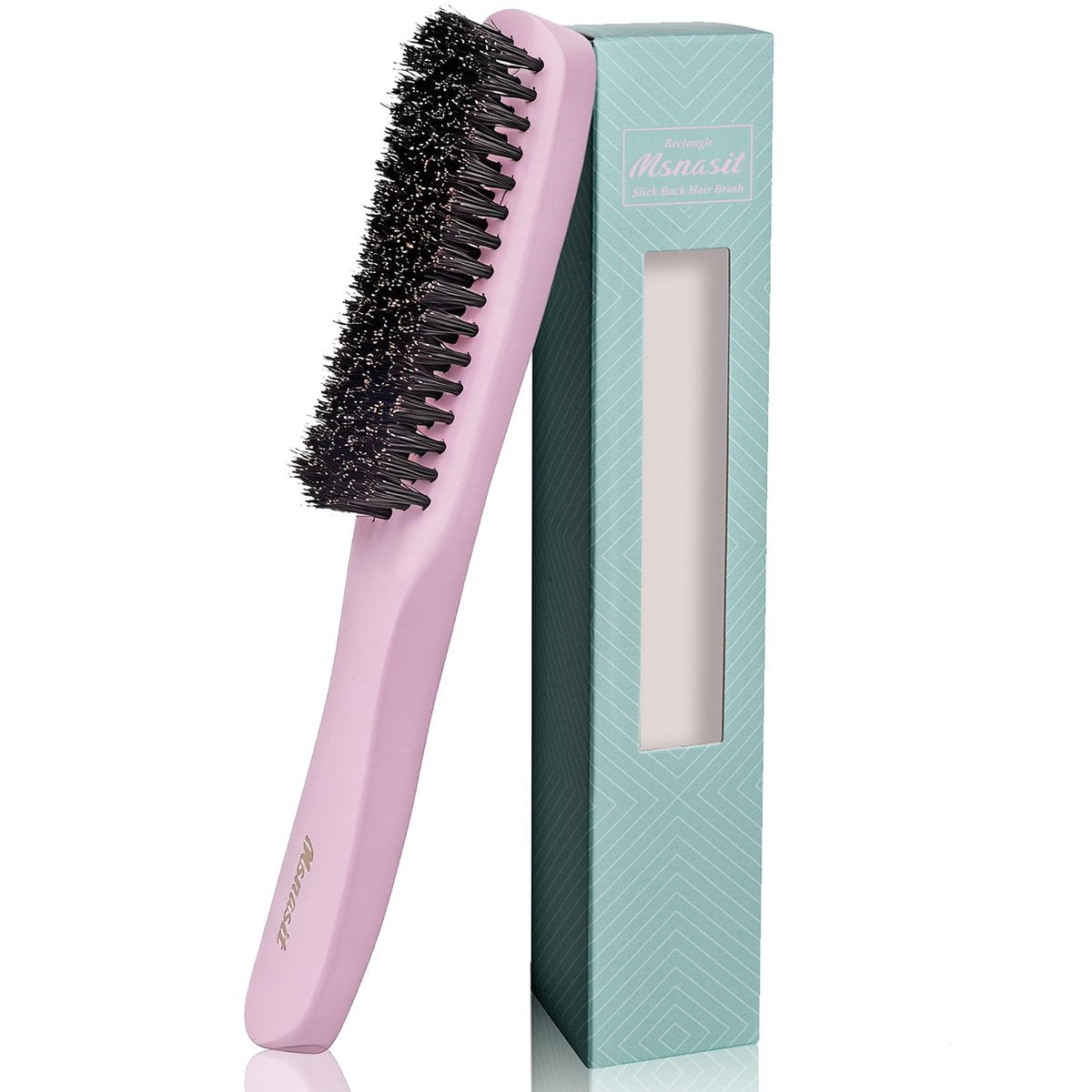 Slick Back Hair Brush - Pink Wood Handle Boar Bristles Smoothing Hairbrush, Anti-Frizz Edge Control for Women and Men Avelisse