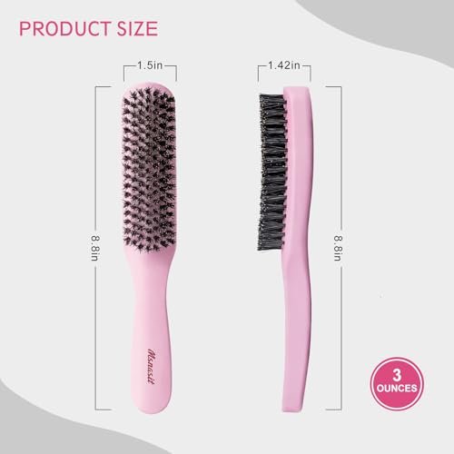 Slick Back Hair Brush - Pink Wood Handle Boar Bristles Smoothing Hairbrush, Anti-Frizz Edge Control for Women and Men Avelisse