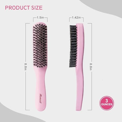Slick Back Hair Brush - Pink Wood Handle Boar Bristles Smoothing Hairbrush, Anti-Frizz Edge Control for Women and Men Avelisse