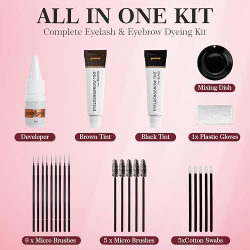 2-in-1 Eyelash & Eyebrow Color Kit - Professional Lash & Brow Tint for Long-Lasting Color Up to 6 Weeks, Natural & Safe DIY at Home (Black & Brown) Avelisse