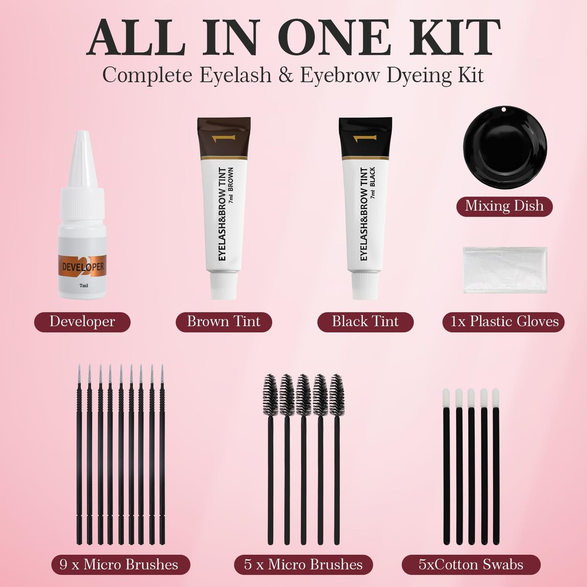 2-in-1 Eyelash & Eyebrow Color Kit - Professional Lash & Brow Tint for Long-Lasting Color Up to 6 Weeks, Natural & Safe DIY at Home (Black & Brown) Avelisse