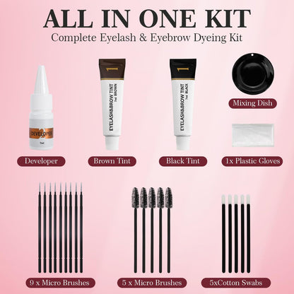 2-in-1 Eyelash & Eyebrow Color Kit - Professional Lash & Brow Tint for Long-Lasting Color Up to 6 Weeks, Natural & Safe DIY at Home (Black & Brown) Avelisse