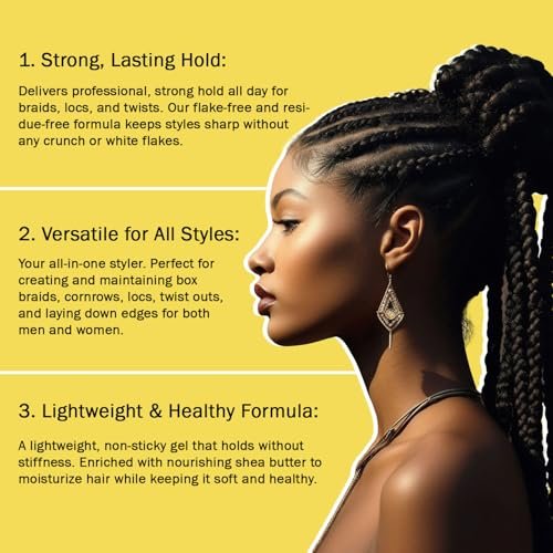 CNNY Edge Control Braid & Loc Gel - 3.5oz Professional Styling Gel, Strong Hold, No Flake Formula for Braids, Dreadlocks, Twist Outs and Natural Hair, Moisturizes & Defines - görsel 4