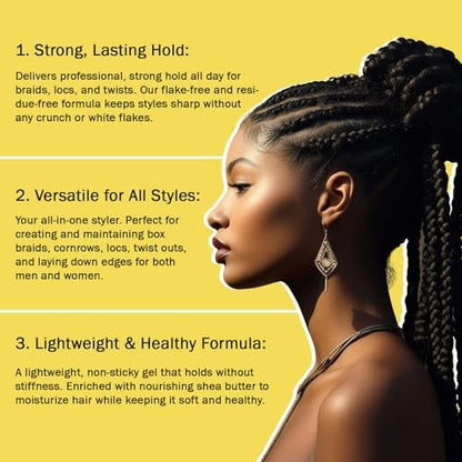 CNNY Edge Control Braid & Loc Gel - 3.5oz Professional Styling Gel, Strong Hold, No Flake Formula for Braids, Dreadlocks, Twist Outs and Natural Hair, Moisturizes & Defines