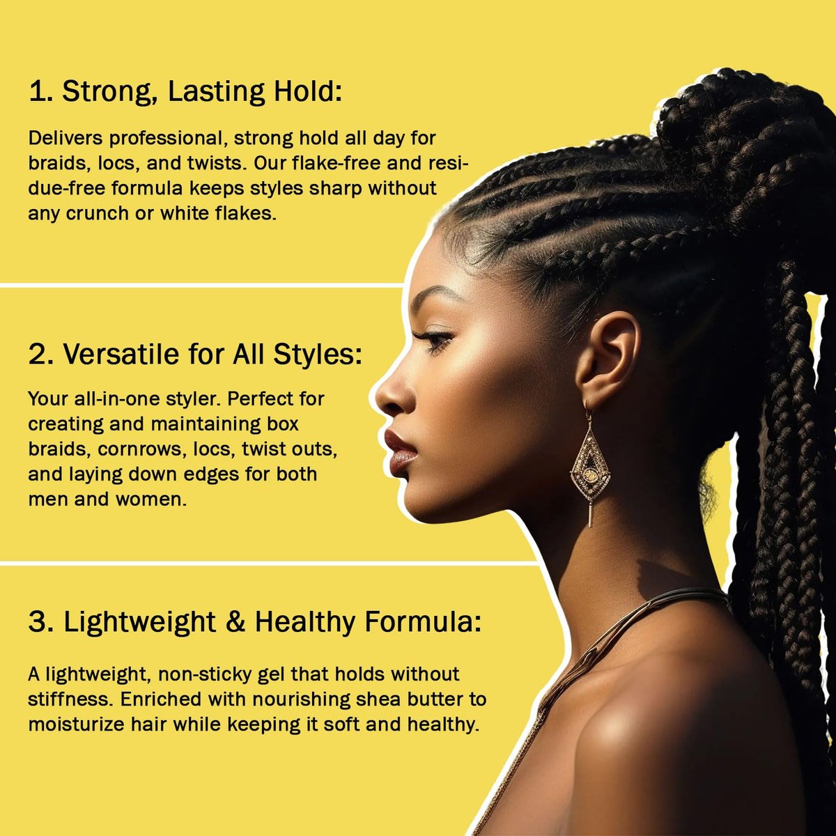 CNNY Edge Control Braid & Loc Gel - 3.5oz Professional Styling Gel, Strong Hold, No Flake Formula for Braids, Dreadlocks, Twist Outs and Natural Hair, Moisturizes & Defines - görsel 3