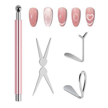 CHEMAILON Cat Eye Magnet Set - Cylindrical & Ball Magnet Nail Art Pens & Heart-Shaped Magnet for Nails, Double-head French Nail Magnet, Cat Eye Hollow Nail Art Magnet - Perfect for DIY or Nail Salon