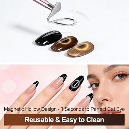 CHEMAILON Cat Eye Magnet Set - Cylindrical & Ball Magnet Nail Art Pens & Heart-Shaped Magnet for Nails, Double-head French Nail Magnet, Cat Eye Hollow Nail Art Magnet - Perfect for DIY or Nail Salon