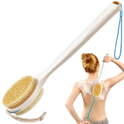 BUBBLEDANCE® Back Scrubber for Shower with Extendable Long Handle (17.5-31.9"), Dual-Sided Shower Brush with Natural Stiff & Soft Bristles, Anti-Slip Body Exfoliator for Bath & Dry Brushing Avelisse