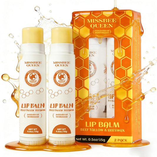 Beef Tallow Lip Balm with Original Beeswax | Unscented Dual-Layer Hydrating Lip Moisturizer | Smooths Texture & Enhances Natural Shine | 2-Pack (0.5 oz / 15g each)