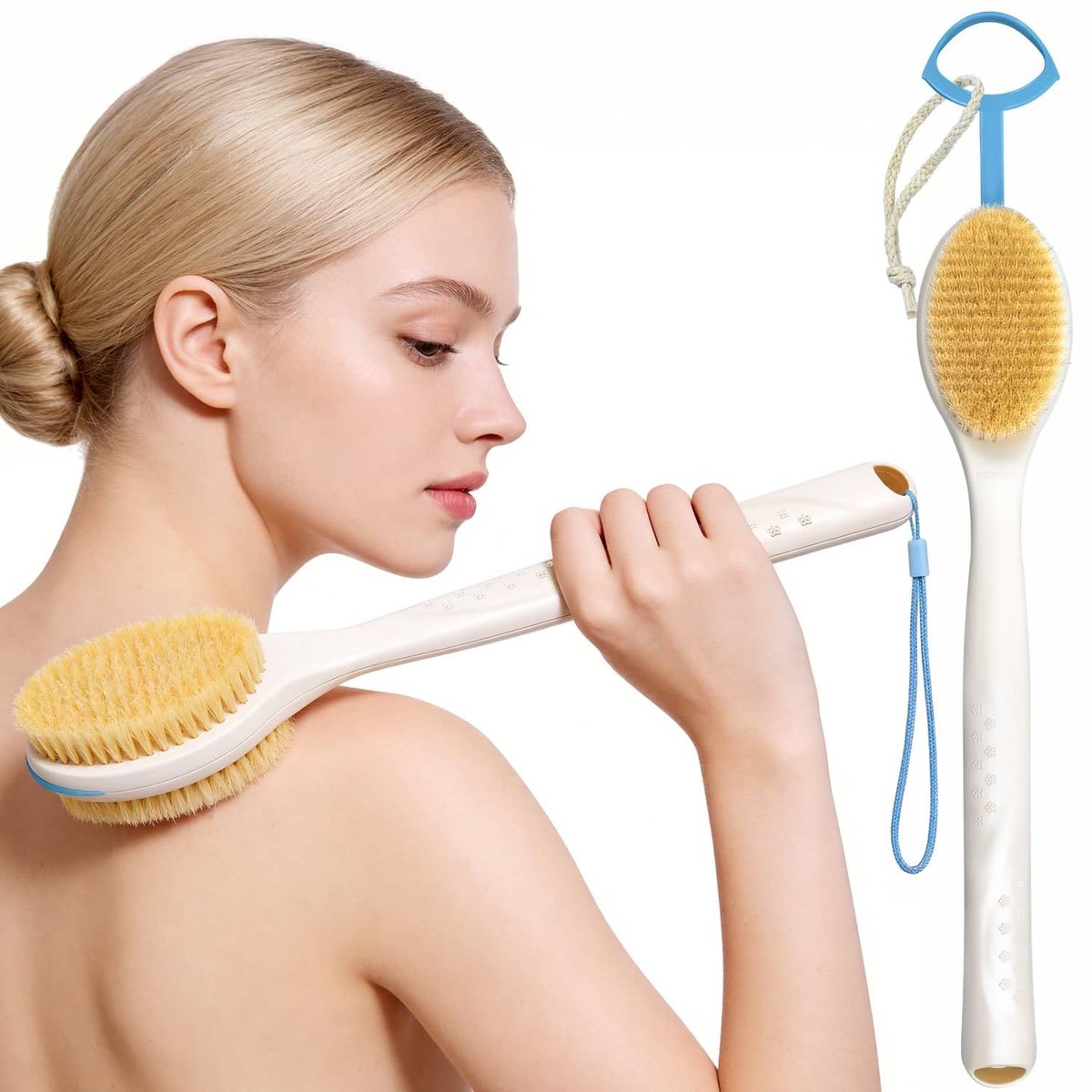BUBBLEDANCE Extendable Back Scrubber - Dual-Sided Long Handle Shower Brush with Super-Stiff & Soft Bristles, Anti-Slip Body Exfoliator for Deep Exfoliation & Dry Brushing (17.5"-31.9") Avelisse