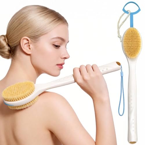BUBBLEDANCE Extendable Back Scrubber - Dual-Sided Long Handle Shower Brush with Super-Stiff & Soft Bristles, Anti-Slip Body Exfoliator for Deep Exfoliation & Dry Brushing (17.5"-31.9") Avelisse