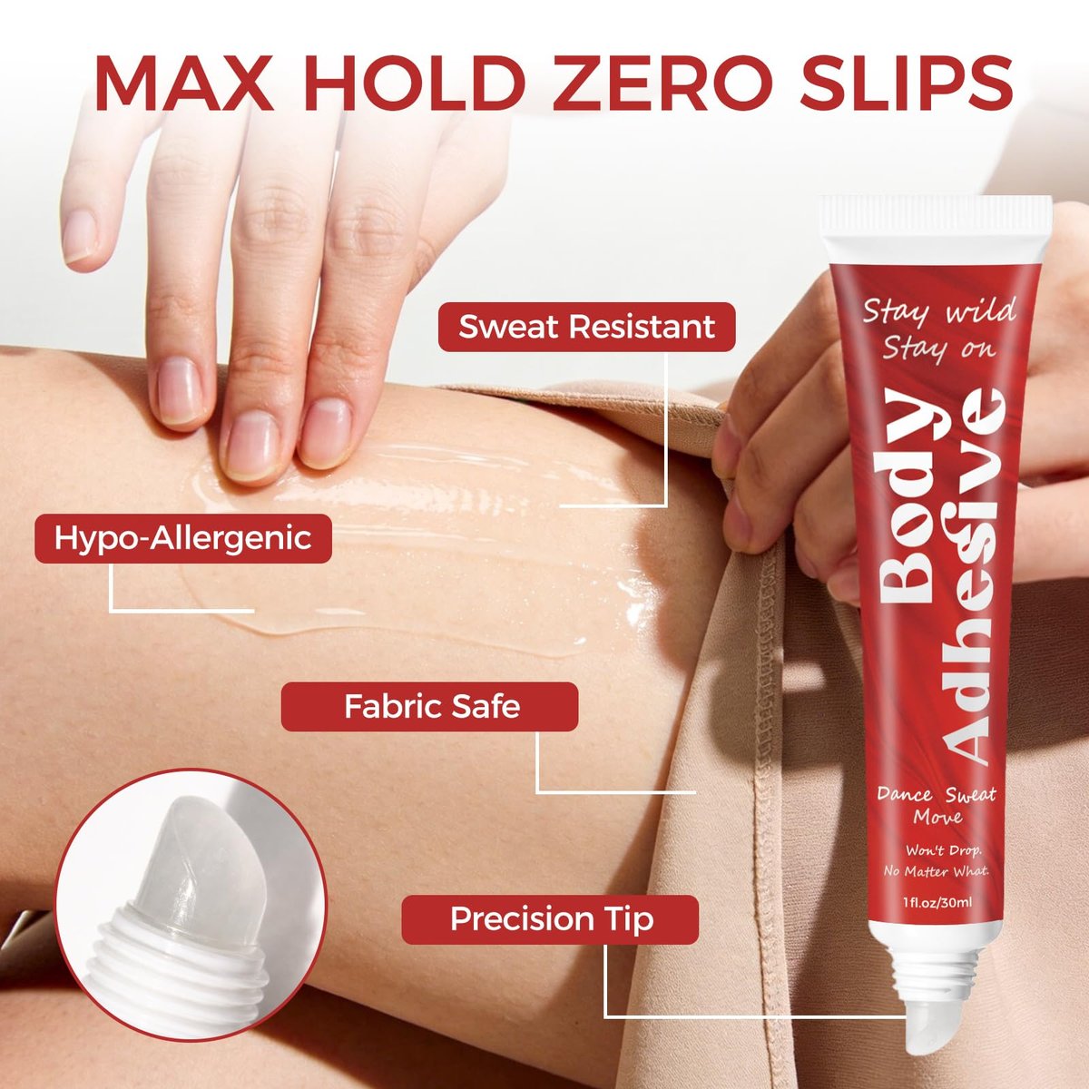Body Glue Adhesive for Clothes and Skin – Liquid Butt Adhesive for Dancers, Fashion Tape Alternative for Low-Cut Styles, Bras, Wigs, Stockings, and Costumes Avelisse