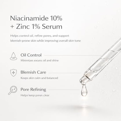 INFINITY ZONE Niacinamide 10% + Zinc 1% Face Serum – Lightweight Hydrating Serum with Hyaluronic Acid & Vitamin B5, 30 ml / 1.01 fl oz