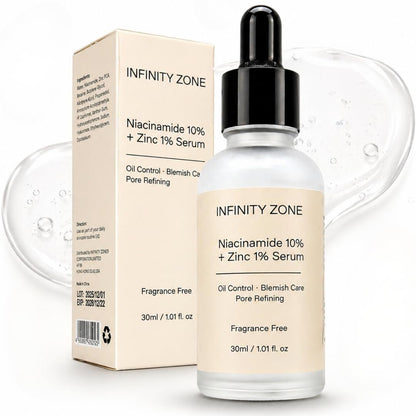 INFINITY ZONE Niacinamide 10% + Zinc 1% Face Serum – Lightweight Hydrating Serum with Hyaluronic Acid & Vitamin B5, 30 ml / 1.01 fl oz