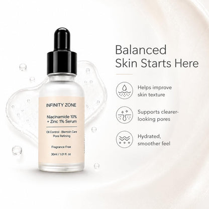 INFINITY ZONE Niacinamide 10% + Zinc 1% Face Serum – Lightweight Hydrating Serum with Hyaluronic Acid & Vitamin B5, 30 ml / 1.01 fl oz