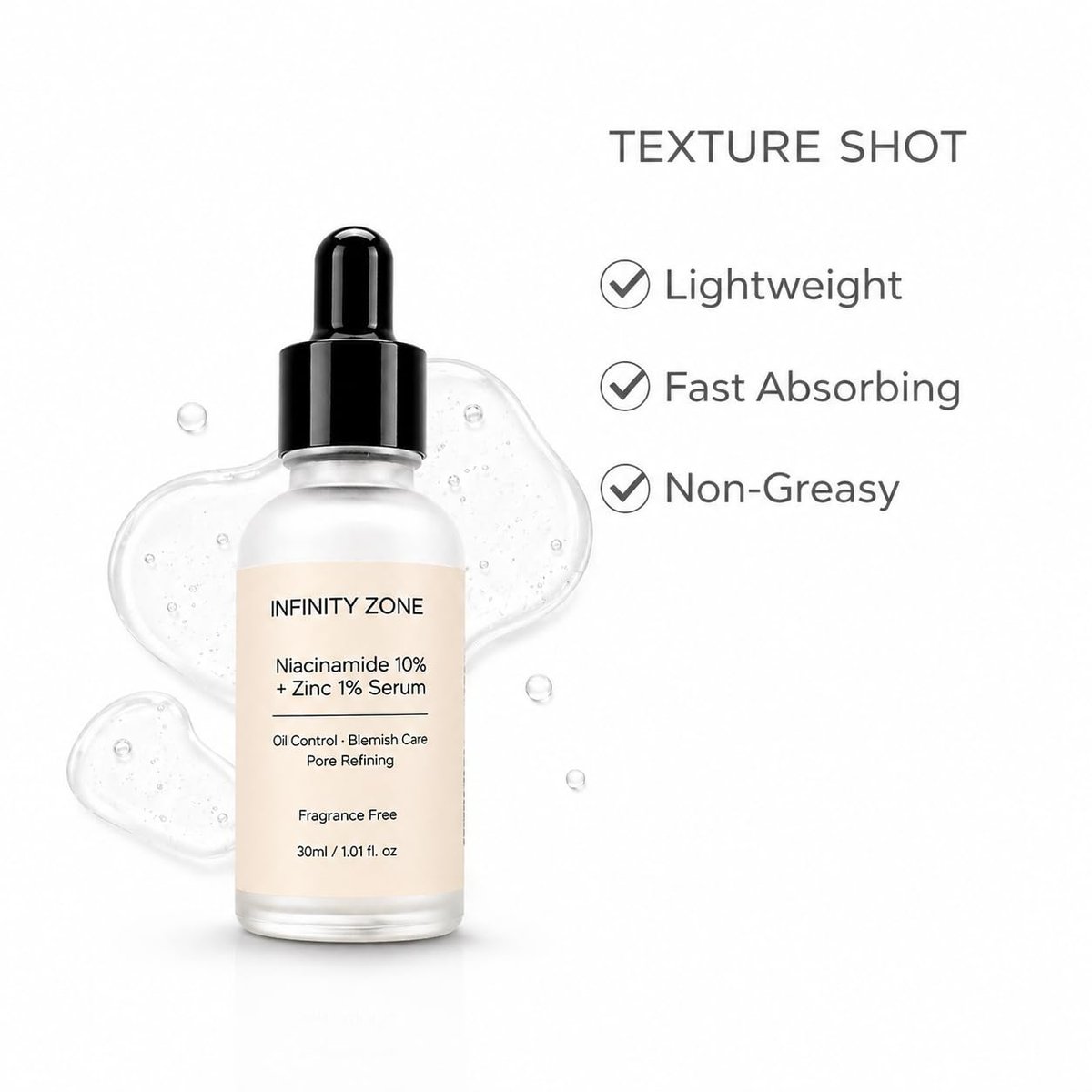 INFINITY ZONE Niacinamide 10% + Zinc 1% Face Serum – Lightweight Hydrating Serum with Hyaluronic Acid & Vitamin B5, 30 ml / 1.01 fl oz - görsel 12