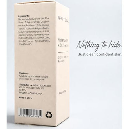 INFINITY ZONE Niacinamide 10% + Zinc 1% Face Serum – Lightweight Hydrating Serum with Hyaluronic Acid & Vitamin B5, 30 ml / 1.01 fl oz